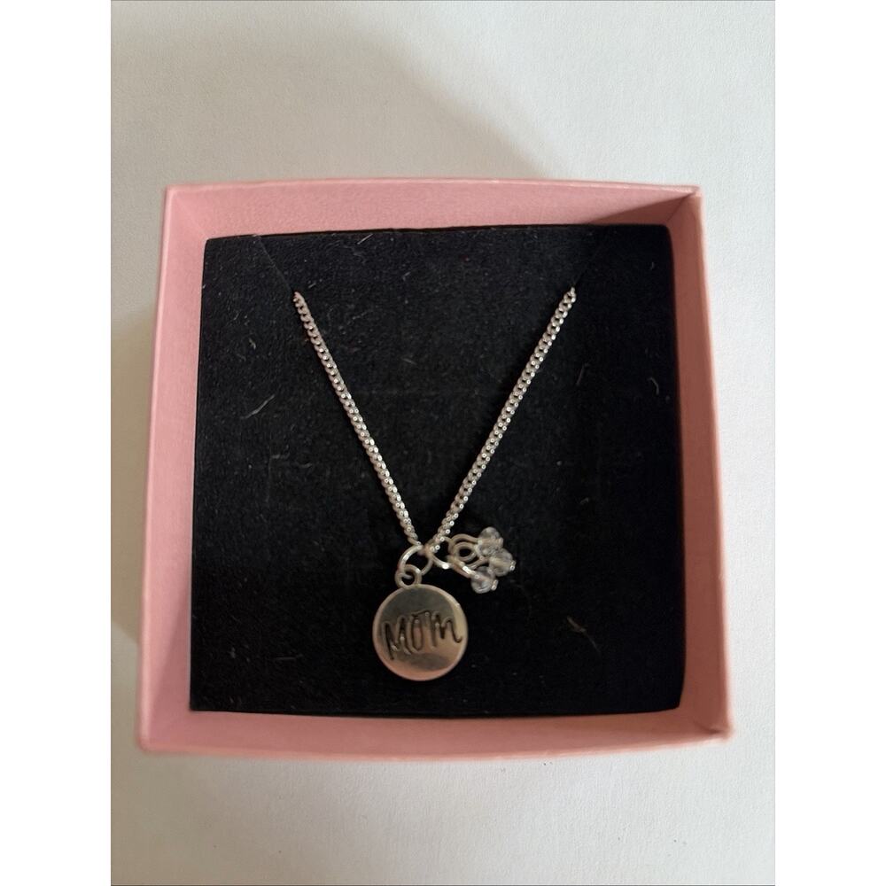 Mom Pendant Necklace With Two Clear Crystal Charms-New With Gift Box